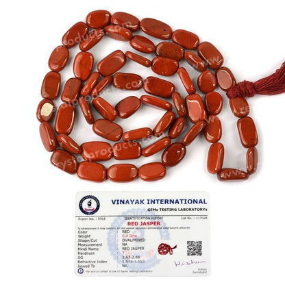 Certified Natural Red Jasper Oval Beads Mala
