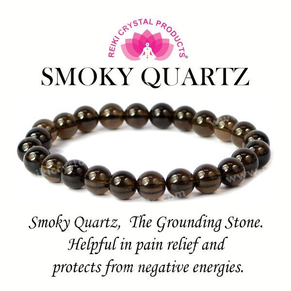 Certified Natural Smoky Quartz 8 mm Round Bead Bracelet for Protection, Grounding, Emotional Balance & Positive Energy