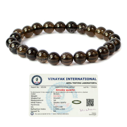 Certified Natural Smoky Quartz 8 mm Round Bead Bracelet for Protection, Grounding, Emotional Balance & Positive Energy | Reiki Charged Certified Gemstone Bracelet for Men & Women