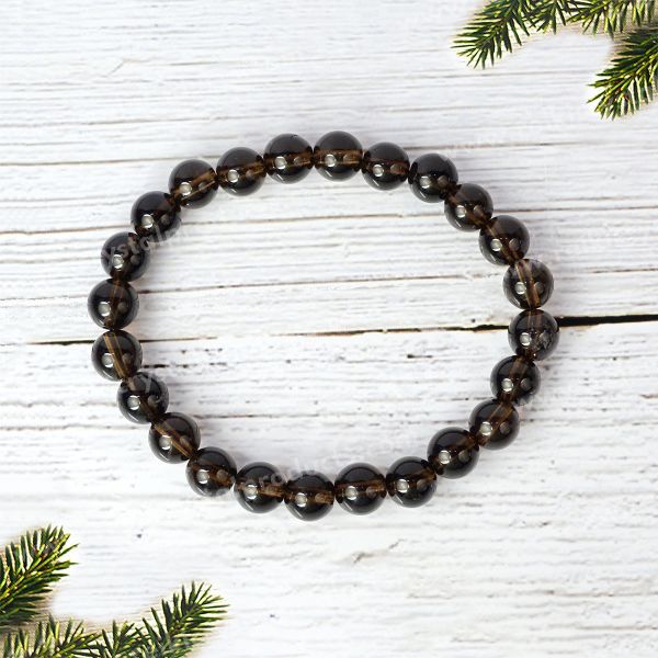 Certified Natural Smoky Quartz 8mm Round Bead Bracelet for Protection, Grounding, Emotional Balance & Positive Energy