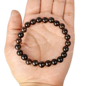Certified Natural Smoky Quartz 8mm Round Bead Bracelet for Protection, Grounding, Emotional Balance & Positive Energy | Reiki Charged Certified Gemstone Bracelet for Men & Women