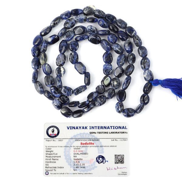 Certified Natural Sodalite Oval Beads Mala