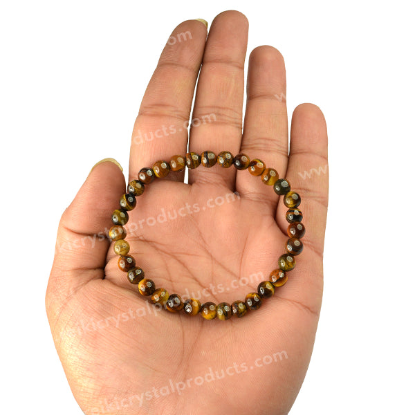 Certified Natural Tiger Eye 6 mm Round Bead Bracelet for Courage, Confidence, Protection & Success