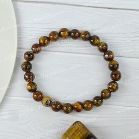 Certified Natural Tiger Eye 6mm Round Bead Bracelet for Courage, Confidence, Protection & Success | Reiki Charged Certified Gemstone Bracelet for Men & Women