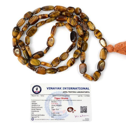 Certified Natural Tiger Eye Oval Beads Mala