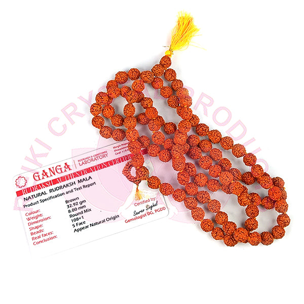 Certified Original 5 Mukhi Rudraksha Mala 108 Beads for Peace, Meditation, Focus & Spiritual Growth