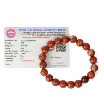 Certified Red Jasper 10 mm Round Bead Bracelet for Strength, Courage, Stability & Grounding
