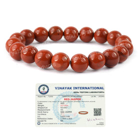 Certified Red Jasper 10 mm Round Bead Bracelet for Strength, Courage, Stability & Grounding | Reiki Charged Gemstone Bracelet for Men & Women