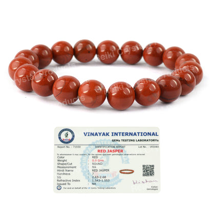 Certified Red Jasper 10 mm Round Bead Bracelet for Strength, Courage, Stability & Grounding | Reiki Charged Gemstone Bracelet for Men & Women