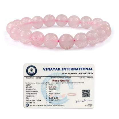 Certified Rose Quartz 10 mm Round Bead Bracelet for Love, Emotional Healing, Harmony & Self-Love | Reiki Charged Gemstone Bracelet for Men & Women