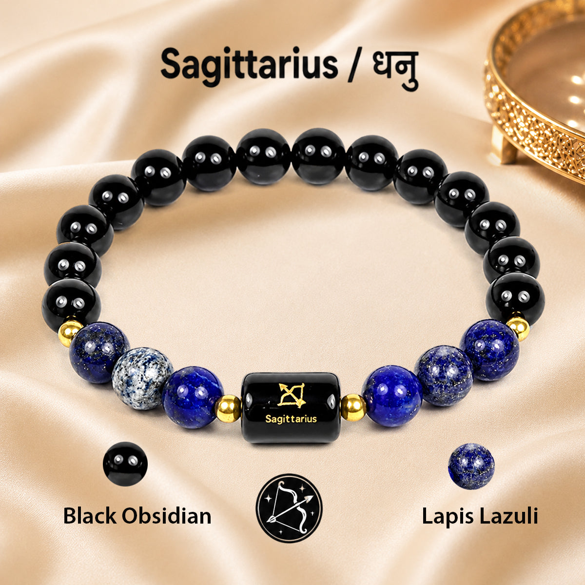Certified Sagittarius (धनु राशि) Zodiac Gemstone Bracelet for Men & Women | Natural Crystal Bracelet for Wisdom, Confidence, Growth & Positive Energy | Astrology Bracelet