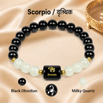 Certified Scorpio (वृश्चिक राशि) Zodiac Gemstone Bracelet for Men & Women | Natural Crystal Bracelet for Strength, Protection, Confidence & Emotional Balance | Astrology Bracelet