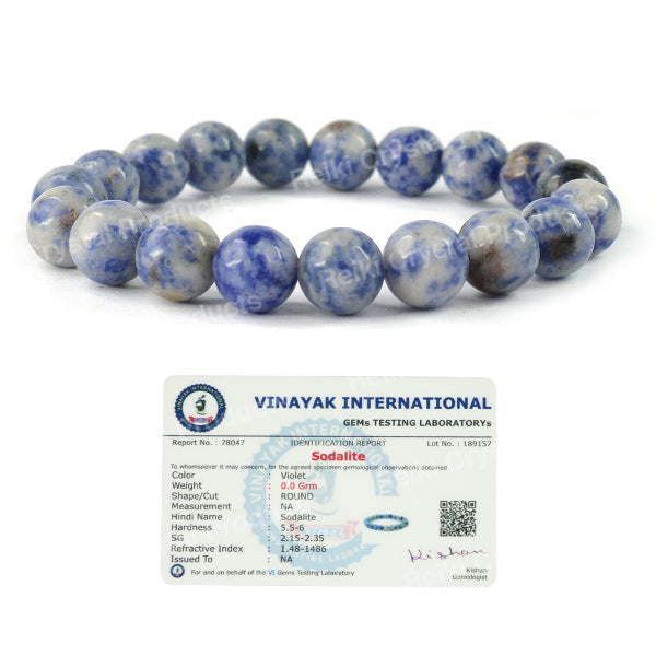 Certified Sodalite 10 mm Round Bead Bracelet for Wisdom, Communication, Mental Clarity & Confidence | Reiki Charged Gemstone Bracelet for Men & Women