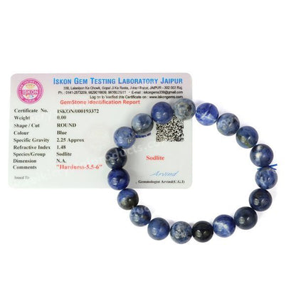 Certified Sodalite 10mm Round Bead Bracelet for Wisdom, Communication, Mental Clarity & Confidence | Reiki Charged Gemstone Bracelet for Men & Women