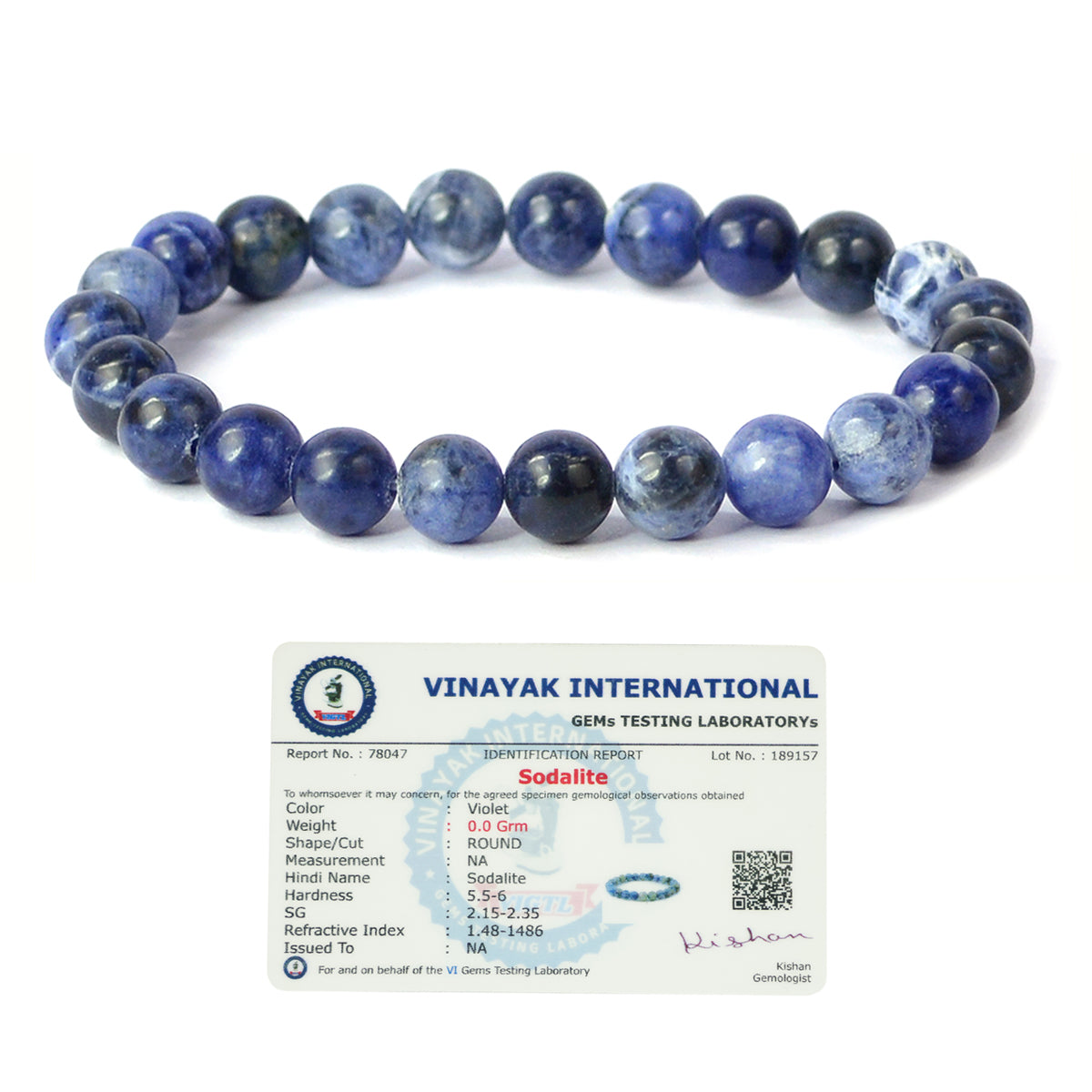 Certified Sodalite 8 mm Round Bead Bracelet | Natural Sodalite Crystal Bracelet | Reiki Energized Gemstone Bracelet for Communication, Meditation & Everyday Wear