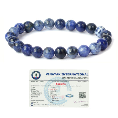 Certified Sodalite 8 mm Round Bead Bracelet | Natural Sodalite Crystal Bracelet | Reiki Energized Gemstone Bracelet for Communication, Meditation & Everyday Wear