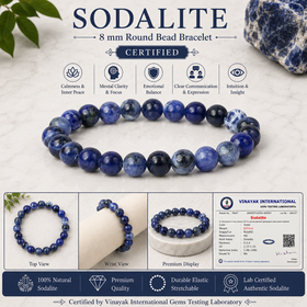 Certified Sodalite 8 mm Round Bead Bracelet  Natural Sodalite Crystal Bracelet  Reiki Energized Gemstone Bracelet for Communication, Meditation & Everyday Wear
