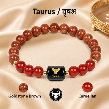 Certified Taurus (वृषभ राशि) Zodiac Gemstone Bracelet for Men & Women | Natural Crystal Bracelet for Stability, Prosperity, Confidence & Emotional Balance | Astrology Bracelet