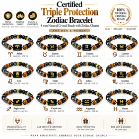 Certified Triple Protection Zodiac Bracelet 8 mm Natural Crystal Beads