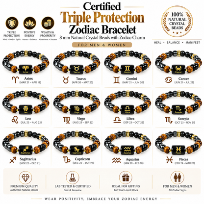 Certified Triple Protection Zodiac Bracelet 8 mm Natural Crystal Beads