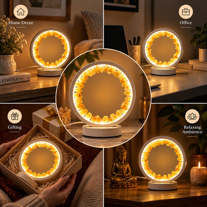 Citrine Crystal LED Lamp with Golden Yellow Stones