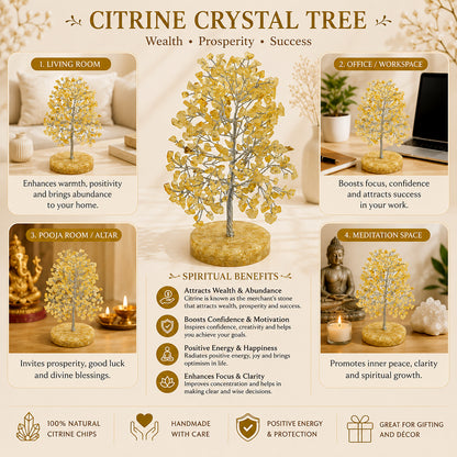 Natural Citrine Crystal Tree with Natural Citrine Chip Stone Base | Reiki Charged Money Tree for Wealth, Prosperity, Abundance & Positive Energy | Home & Office Décor | Vastu & Feng Shui
