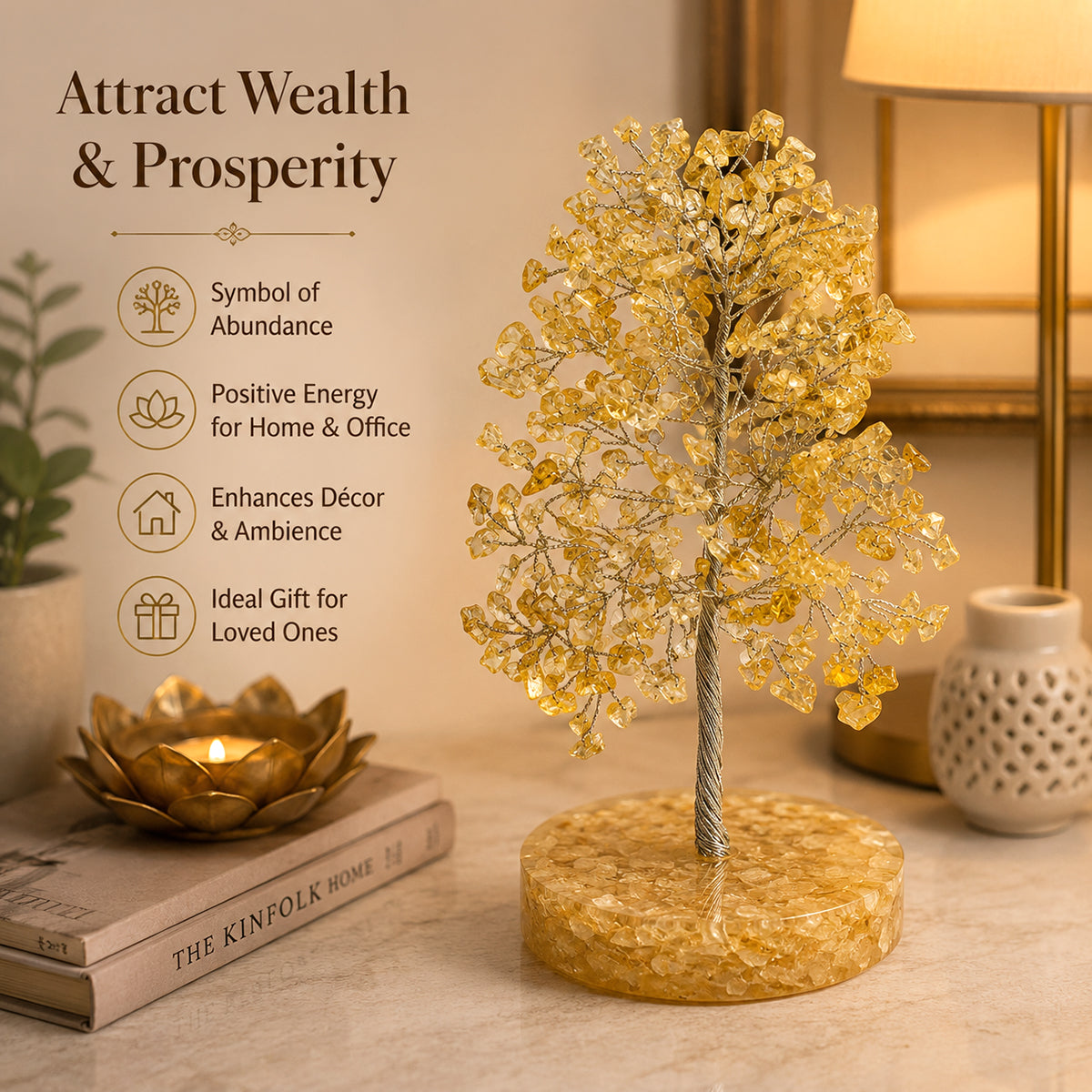 Natural Citrine Crystal Tree with Natural Citrine Chip Stone Base | Reiki Charged Money Tree for Wealth, Prosperity, Abundance & Positive Energy | Home & Office Décor | Vastu & Feng Shui