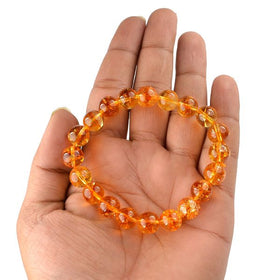 Citrine 10 mm Round Bead Bracelet for Wealth, Prosperity, Success & Positivity | Reiki Charged Gemstone Bracelet for Men & Women