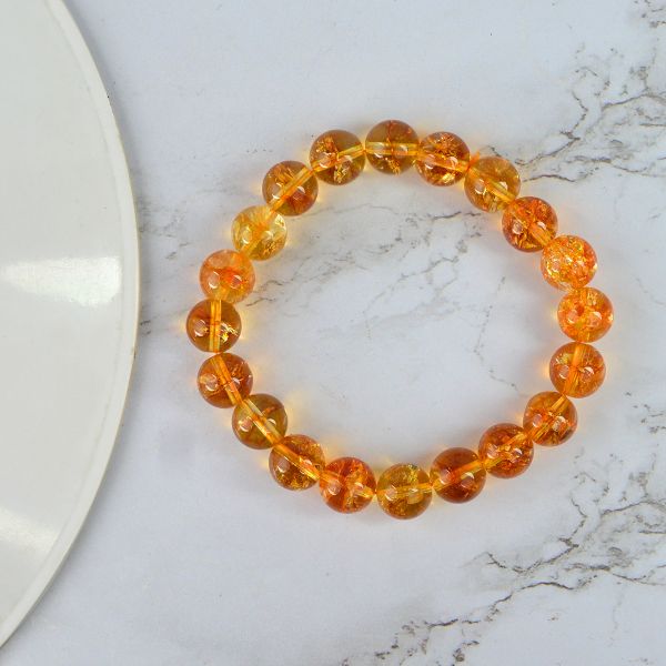 Citrine 10mm Round Bead Bracelet for Wealth, Prosperity, Success & Positivity | Reiki Charged Gemstone Bracelet for Men & Women
