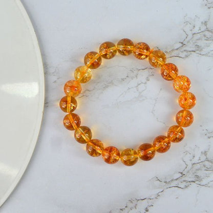 Citrine 10mm Round Bead Bracelet for Wealth, Prosperity, Success & Positivity | Reiki Charged Gemstone Bracelet for Men & Women