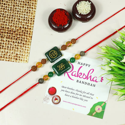 Citrine Pyrite Rudraksha Green Aventurine Jade Zibu Coin Rakhi Set