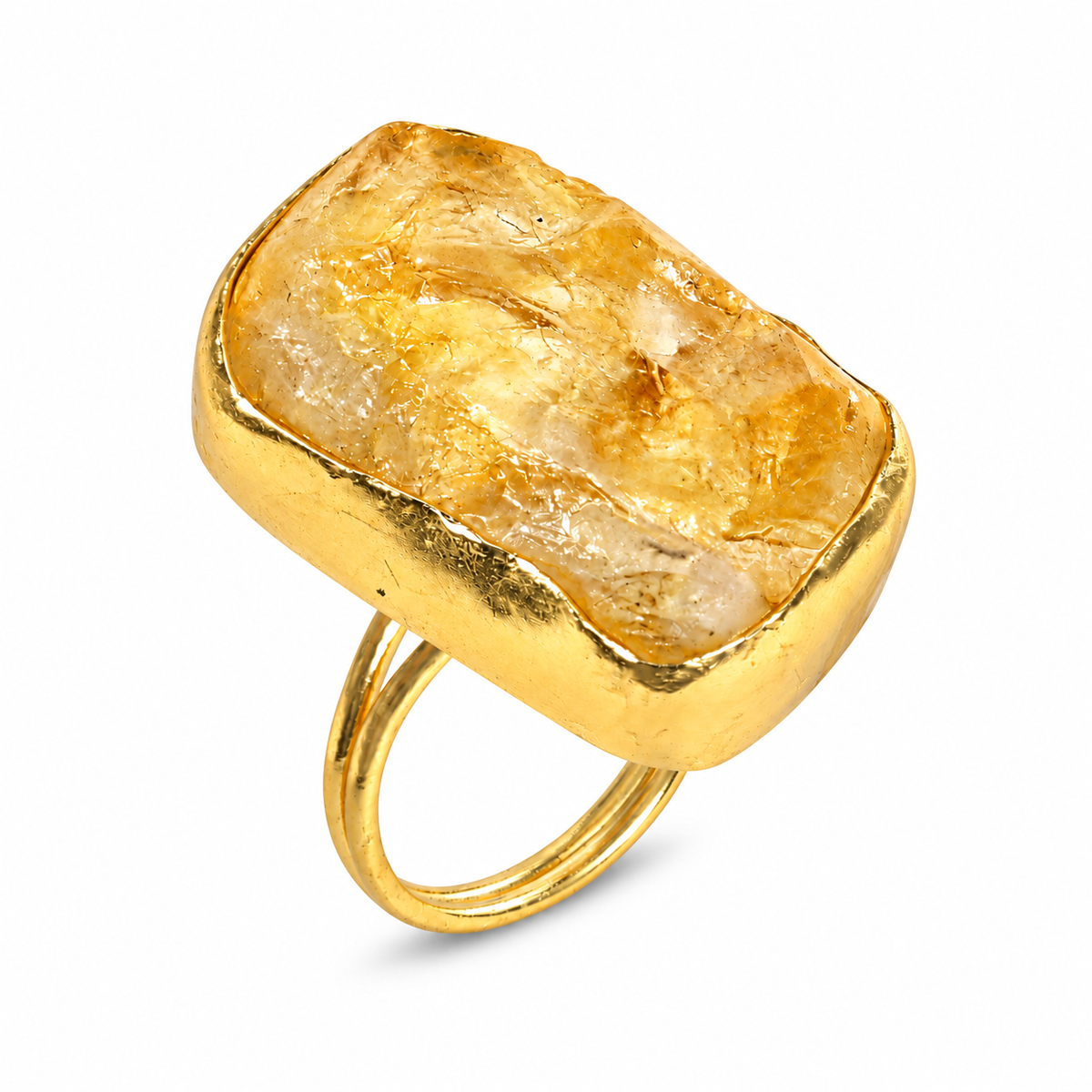 Citrine Raw Crystal Adjustable Gold Tone Ring