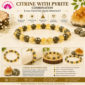 Natural Citrine with Pyrite Combination 8 mm Faceted Bead Bracelet for Wealth, Prosperity, Success & Positive Energy | Reiki Charged Gemstone Bracelet for Men & Women