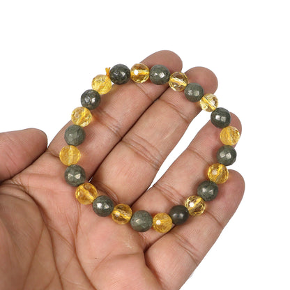 Citrine with Pyrite Combination 8 mm Faceted Bead Bracelet for Wealth, Prosperity, Success & Positive Energy