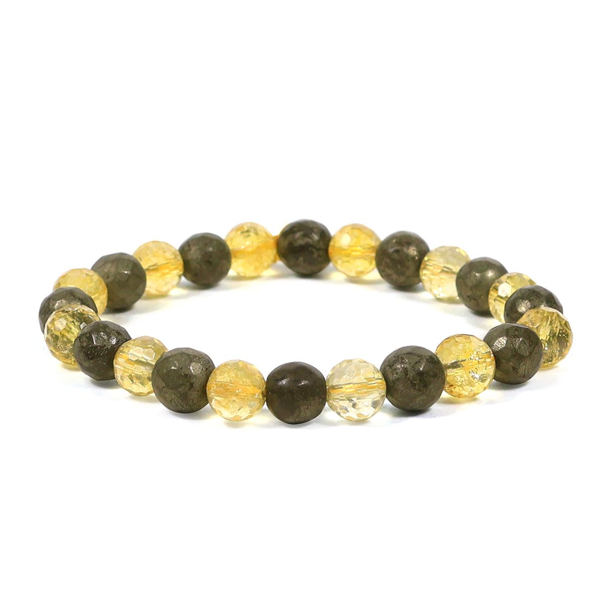 Citrine with Pyrite Combination 8 mm Faceted Bead Bracelet for Wealth