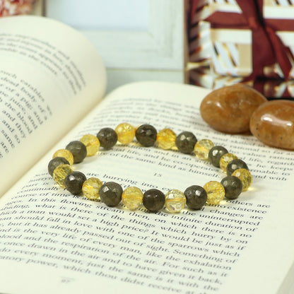 Citrine with Pyrite Combination 8 mm Faceted Bead Bracelet for Wealth