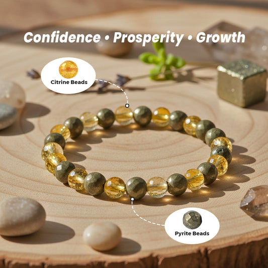 Citrine with Pyrite Combination 8 mm Faceted Bead Bracelet for Wealth
