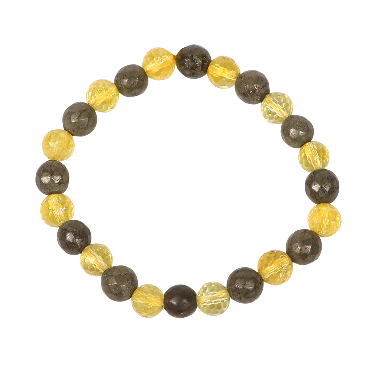 Citrine with Pyrite Combination 8 mm Faceted Bead Bracelet for Wealth