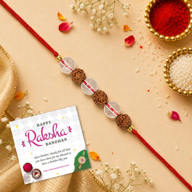 Divine Energy Rakhi | Natural Clear Quartz & 5 Mukhi Rudraksha Crystal Stone Rakhi for Brother | Spiritual Protection, Peace, Mental Clarity & Positive Energy | Handmade Raksha Bandhan Rakhi for Men