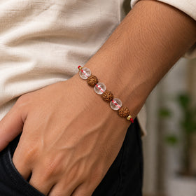 Clear Quartz & 5 Mukhi Rudraksha Crystal Stone Rakhi for Brother