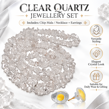 Clear Quartz Chip Necklace Mala with Earrings