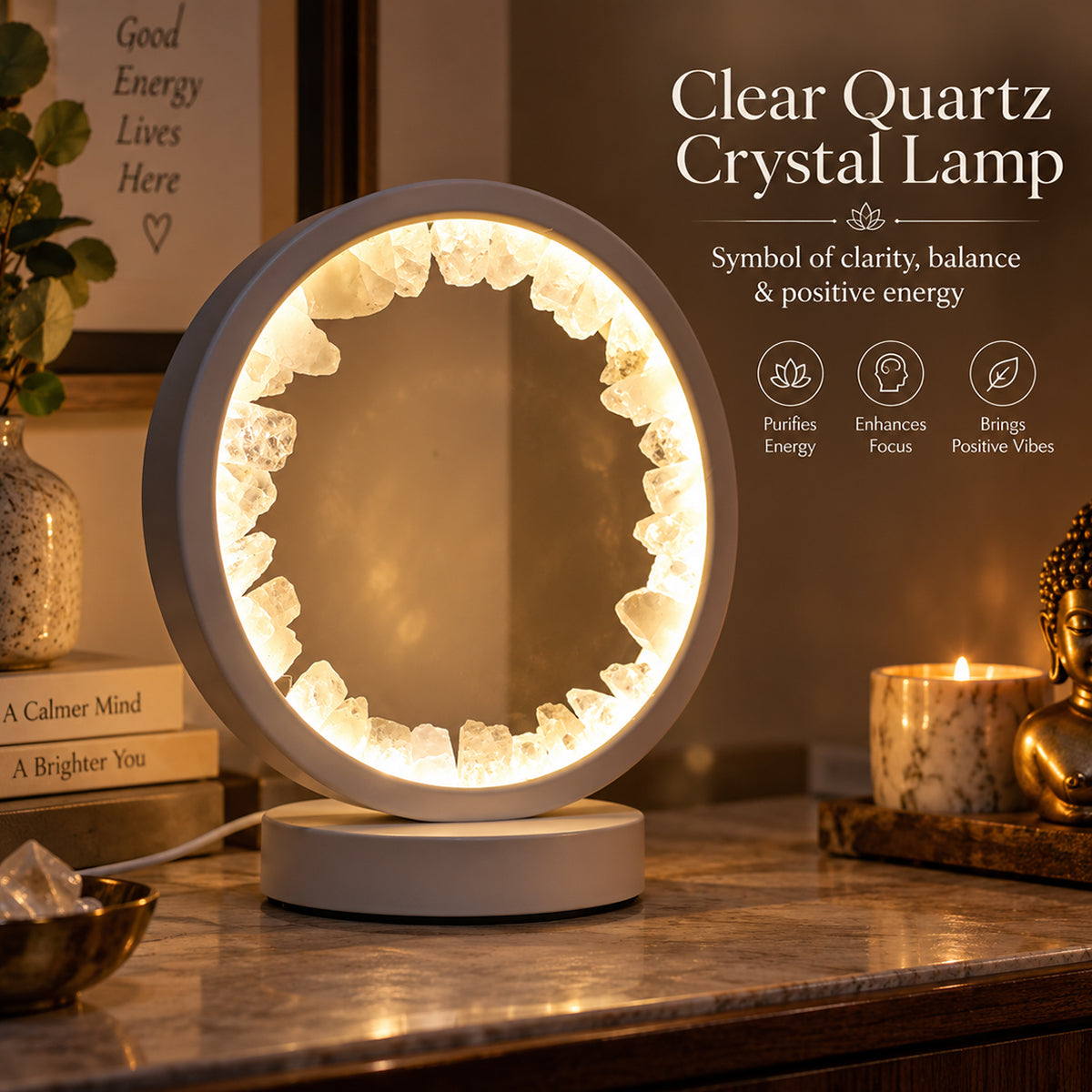 Clear Quartz Crystal Lamp for Home and Office Decor