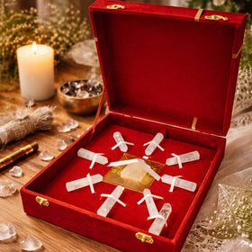 Clear Quartz High Grade Crystal Grid Box – Clear Quartz Pyramid & Copper Symbol Plate for Energy Amplification, Meditation & Goal Manifestation | Reiki Charged Crystal Set