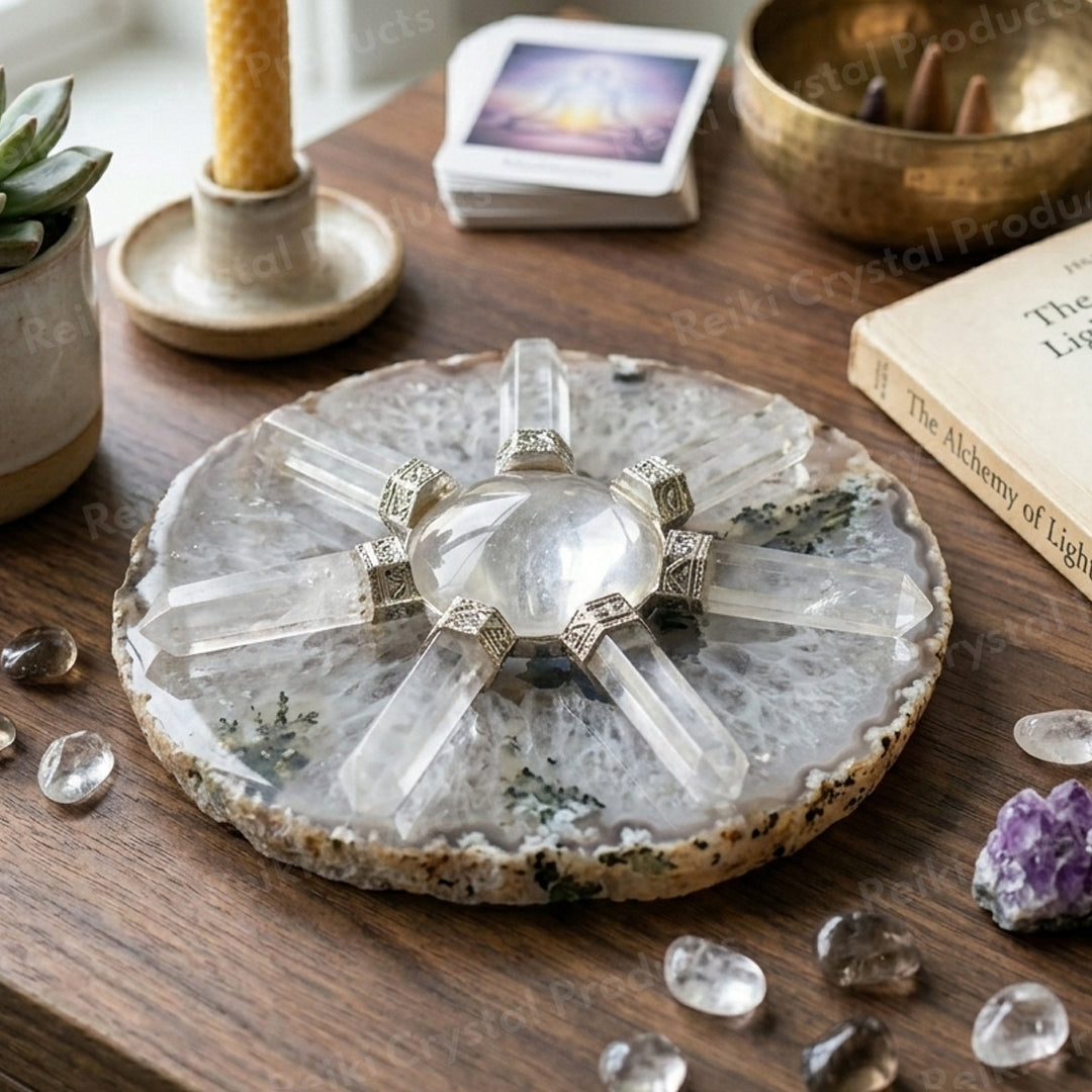 clear quartz crystal energy generator pyramid center 7 wand