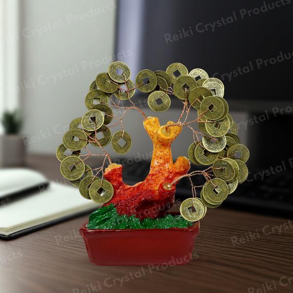 Gold Lucky Coin Feng Shui Tree Wealth Prosperity Decor