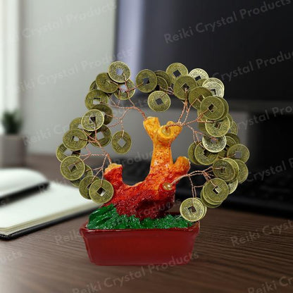Gold Lucky Coin Feng Shui Tree Wealth Prosperity Decor