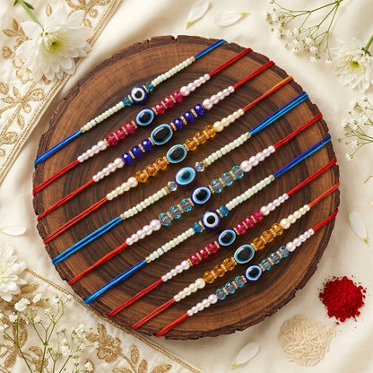 Evil Eye Combo Rakhi Bhaiya Bhabhi Rakhi Set with Roli Tilak & Best Brother Sister Rakhi | Designer Raksha Bandhan Rakhi Set for Bhaiya Bhabhi | Festive Rakhi Gift Combo