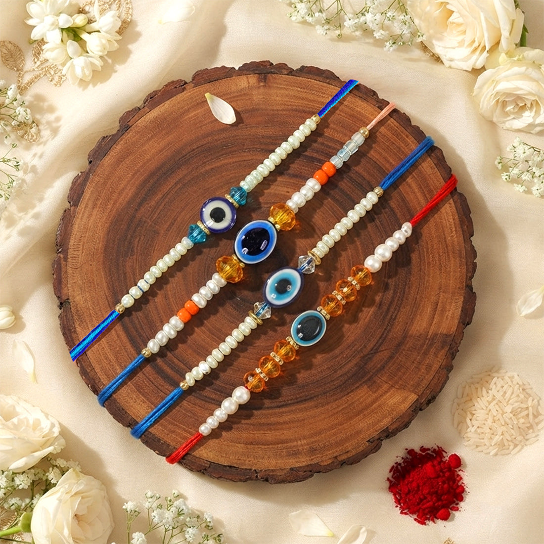Evil Eye Combo Rakhi Bhaiya Bhabhi Rakhi Set with Roli Tilak & Best Brother Sister Rakhi | Designer Raksha Bandhan Rakhi Set for Bhaiya Bhabhi | Festive Rakhi Gift Combo