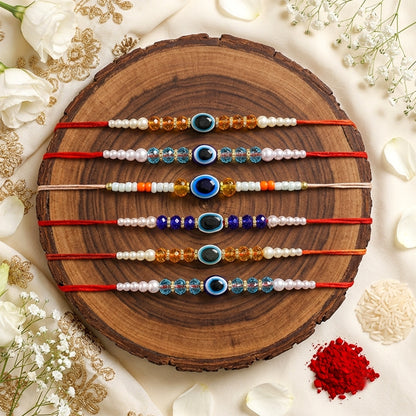Evil Eye Combo Rakhi Bhaiya Bhabhi Rakhi Set with Roli Tilak & Best Brother Sister Rakhi | Designer Raksha Bandhan Rakhi Set for Bhaiya Bhabhi | Festive Rakhi Gift Combo