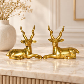 Sitting Brass Deer Statue Showpiece for Vastu Grace & Harmony | Pure Brass Deer Figurine for Home, Office & Shop | Decorative Brass Sitting Deer Sculpture for Prosperity, Elegance & Spiritual Home Décor